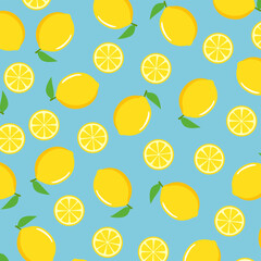 Seamless vector background with whole lemons and lemon slices. Ideal for packaging, textile design, wallpaper, and decorative projects.