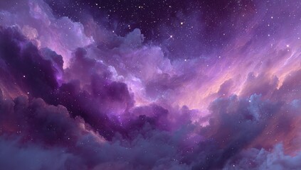 Obraz premium Cosmic cloudscapes, vibrant purples and pinks, speckled with stardust. Vast, textured, dreamlike