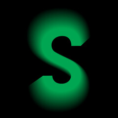 3D capital letter S in green bold typography on black background