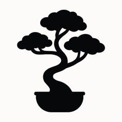 Vector illustration of silhouette of a bonsai tree in a pot