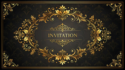 Luxury vintage black background with golden floral ornament pattern for elegant decorative design