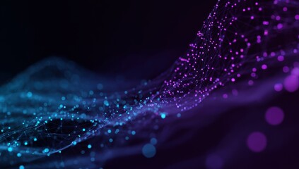 Abstract swirling network of interconnected points, in shades of purple and blue