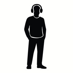 Vector illustration of silhouette of a man with headphones