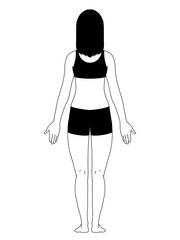 解剖学的正位　女性　背面　線画　服あり