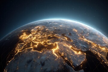 Earth's European night, detailed with city lights and network lines