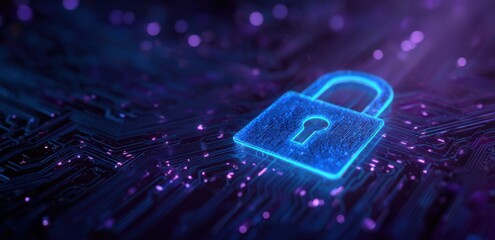 Secure circuit board with glowing padlock