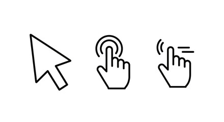 Fototapeta premium Digital interaction icons show cursor pointer finger tap and swipe gestures for online engagement