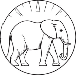 Obraz premium Elephant Line Art in Circular Frame – Detailed Black and White Outline Illustration Design