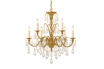 Golden crystal chandelier hanging with transparent background