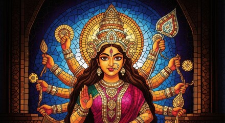 Obraz premium Goddess Durga Manifesting Divine Power in Multitude of Arms