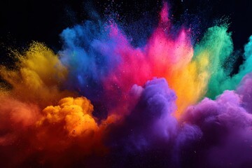 Explosive burst of vibrant colored powder against a black background