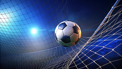 Soccerball in net football goal sports concept dynamic energy background
