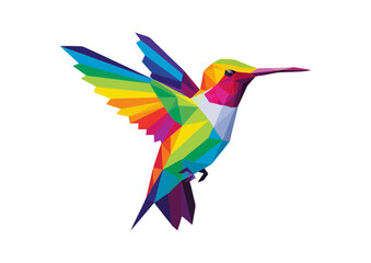 Fototapeta premium Polygonal rainbow hummingbird hovering gracefully