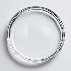 A clear, circular glass dish with a slightly raised, concentric rim rests on a white background.  The subtle reflections suggest a smooth, polished surface
