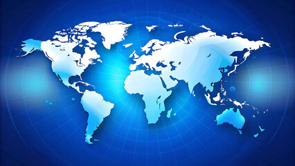 World map on blue background global geography travel concept illustration