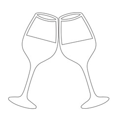 Minimalist Line Art of Clinking Wine Glasses – Celebration and Toast Icon in Black Outline