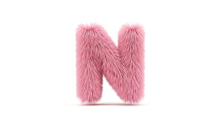 The letter n is depicted as a soft pink furry object isolated against a bright white background creating a whimsical and tactile impression