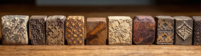 Row of carved wooden blocks