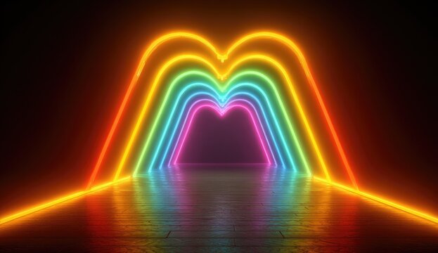 Rainbow neon heart tunnel - Powered by Adobe