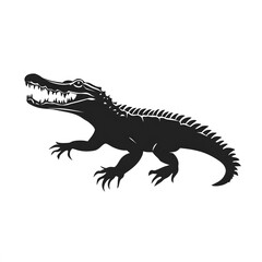 Obraz premium Silhouette of a menacing alligator with jaws agape, showcasing sharp teeth and reptilian scales.