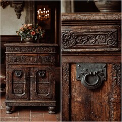 Ornate wooden cabinet in a church setting