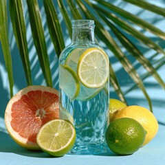 Citrus drinks in light blue setting