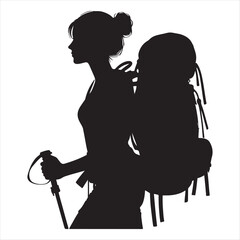 Silhouette of a Female Hiker with Backpack and Trekking Poles