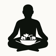 Vector illustration of silhouette of a man meditating with a salad