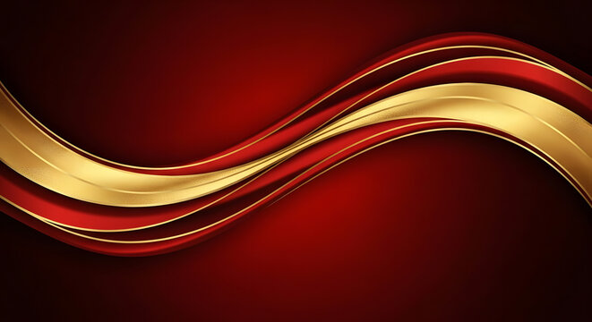 Elegant red and gold flowing waves abstract background design.
