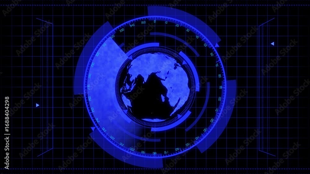 Poster animated global blue hud earth rotation interface technology sci fi broadcast graphics 4k. futuristi