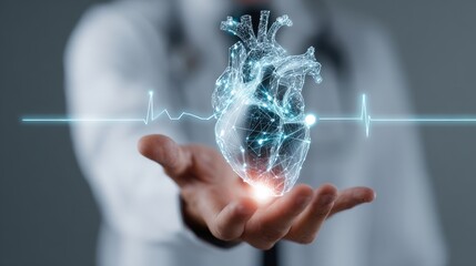 A healthcare professional is using a digital interface to monitor patient health statistics and medical data in a high-tech medical facility during the daytime