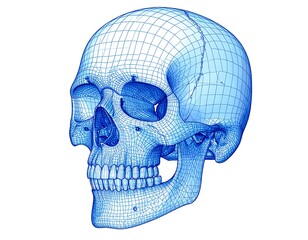 3D wireframe model of a human skull