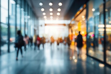 Blurry image of a crowded indoor space with tall windows, light streaming through, and people walking. The light is diffused, creating a soft focus