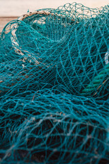 Gallipoli fishing nets close up texture turquoise ropes by the seaside