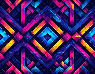 Dynamic geometric abstract pattern vibrant neon gradient lines and shapes create modern digital art
