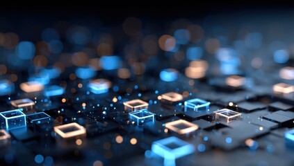 Abstract digital network of glowing cubes