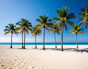 Obraz premium Pristine beach with palm trees under a clear sky