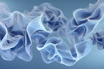 Fototapeta premium Ethereal blue swirls resembling smoke, soft fabric, or waves. Light plays delicately across translucent folds, creating a calming and abstract composition