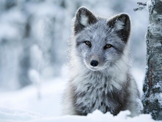 Naklejka premium arctic fox winter snow portrait