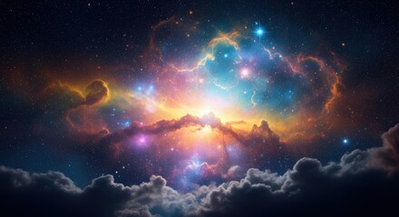 Fototapeta premium Vast Cosmic Nebula Illuminated by Distant Stars