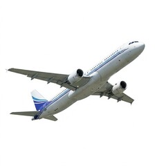 Obraz premium Commercial airplane flying in the sky isolated on white background, representing air travel and transportation