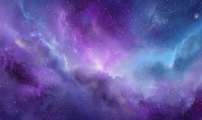 Fototapeta premium Cosmic nebula, swirling clouds of vibrant purple, blue, and gold. Stars scattered