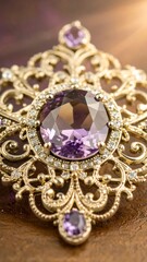 Fototapeta premium Ornate amethyst pendant, gold filigree