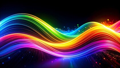 Abstract Colorful Light Waves Flowing on Dark Background