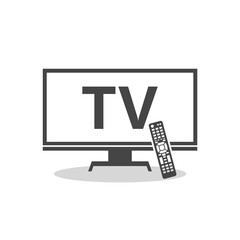 Smart TV and remote control icon sign with shadow