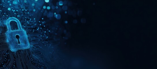 Abstract digital padlock graphic on circuit board background