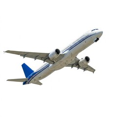Obraz premium Commercial airplane flying in the sky isolated on white background, representing air travel and transportation