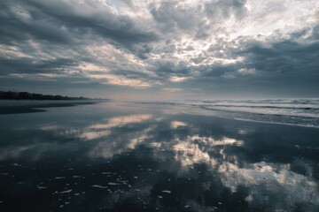 Fototapeta premium Calm before the storm. Coastal sunrise reflected