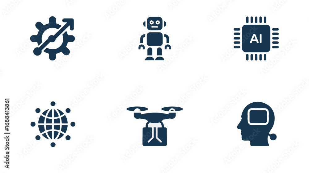 Aufkleber ai, robotics, technology icons set of modern flat design elements for web and mobile