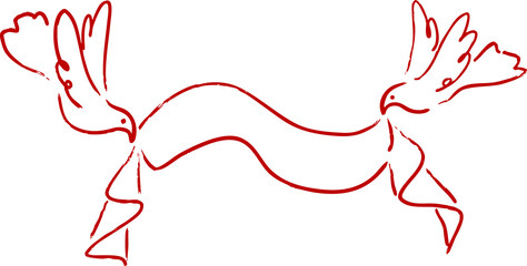 Hand Drawn Two Bird Holding Banner, Whimsical Wedding Doodle Illustration